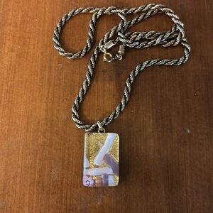Vintage Murano Vetro Italian glass pendant with rope chain